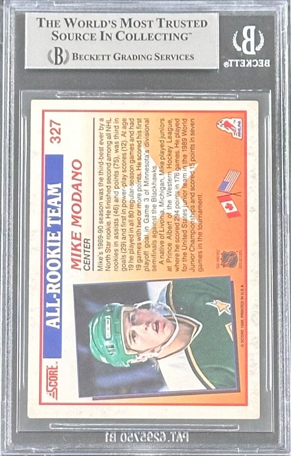 Card mike-modano-1990-91-score-327, view 2, supplier stock photo