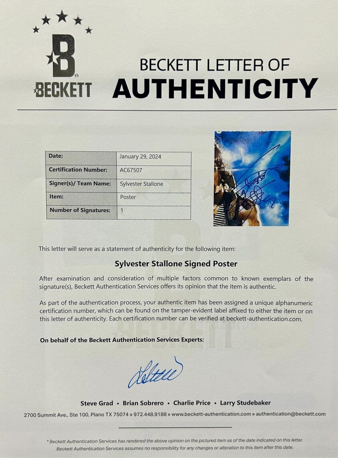 Sylvester Stallone Signed First Blood Original Movie 27×41 Poster BAS AC67507 Sylvester Stallone Other 27x41-sylvester-stallone-first-blood-original, view 8, supplier stock photo
