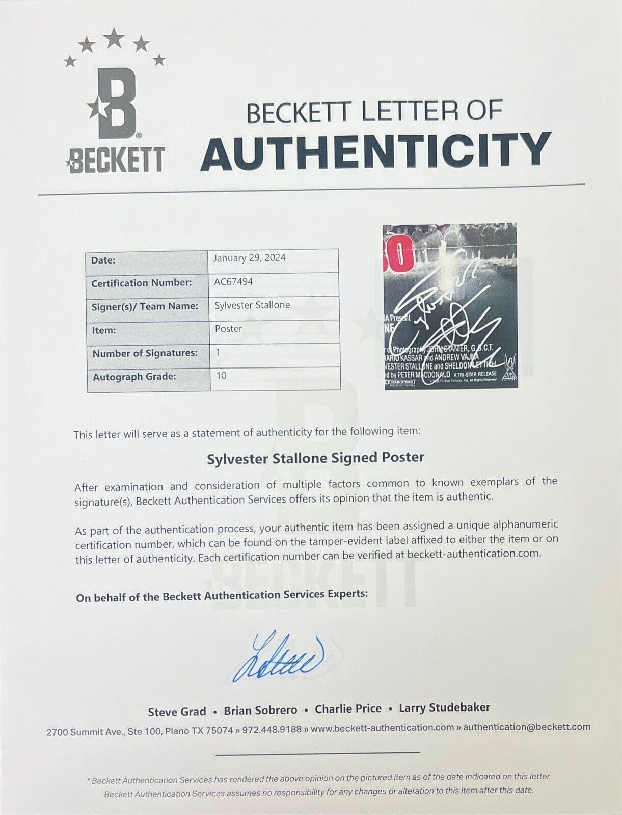Sylvester Stallone Signed Rambo III Original Movie 27×41 Poster Beckett Gem 10 Other 27x41-sylvester-stallone-rambo-iii-original, view 4, supplier stock photo