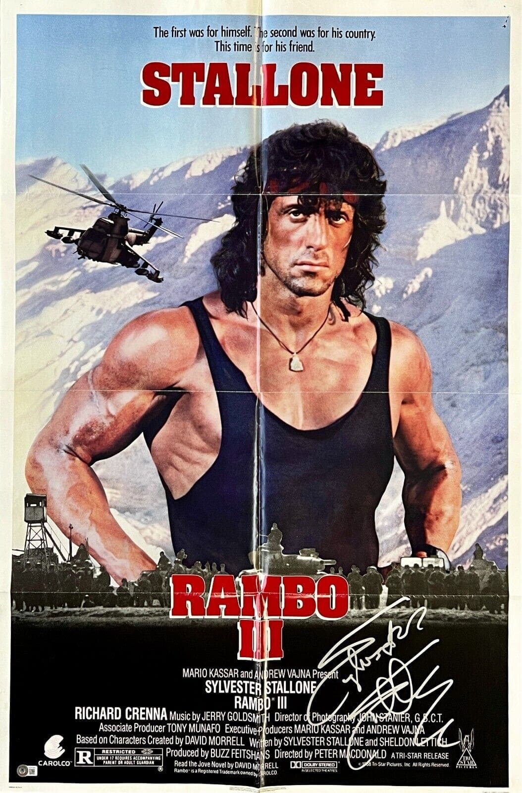 Sylvester Stallone Signed Rambo III Original Movie 27×41 Poster Beckett Gem 10 Other 27x41-sylvester-stallone-rambo-iii-original, supplier stock photo