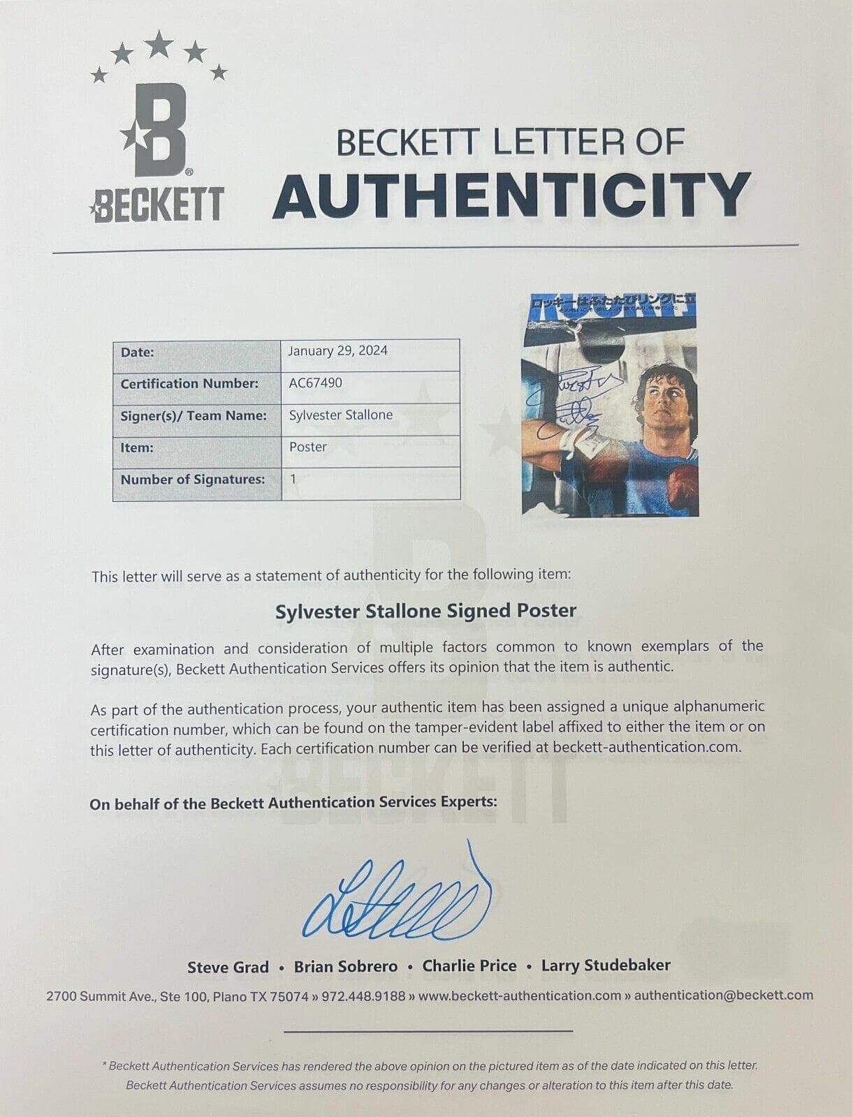 Sylvester Stallone Signed Rocky II Japanese Movie 15×28 Poster BAS AC67490 Other 15x28-sylvester-stallone-rocky-ii-japanese-movie, view 3, supplier stock photo