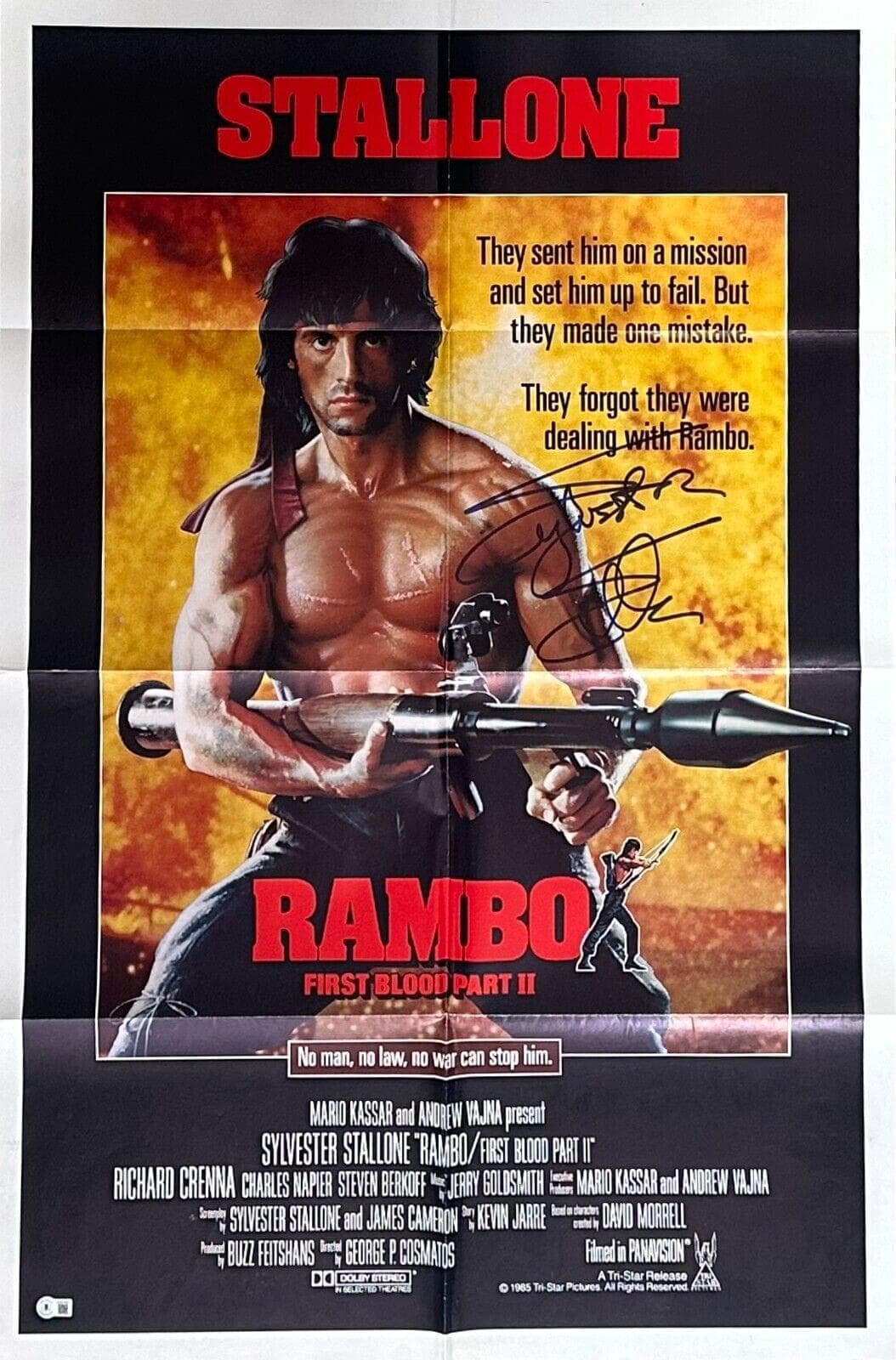 Sylvester Stallone Signed First Blood II Original Movie 27×41 Poster BAS AC67493 Sylvester Stallone Other 27x41-sylvester-stallone-first-blood-ii-original, supplier stock photo