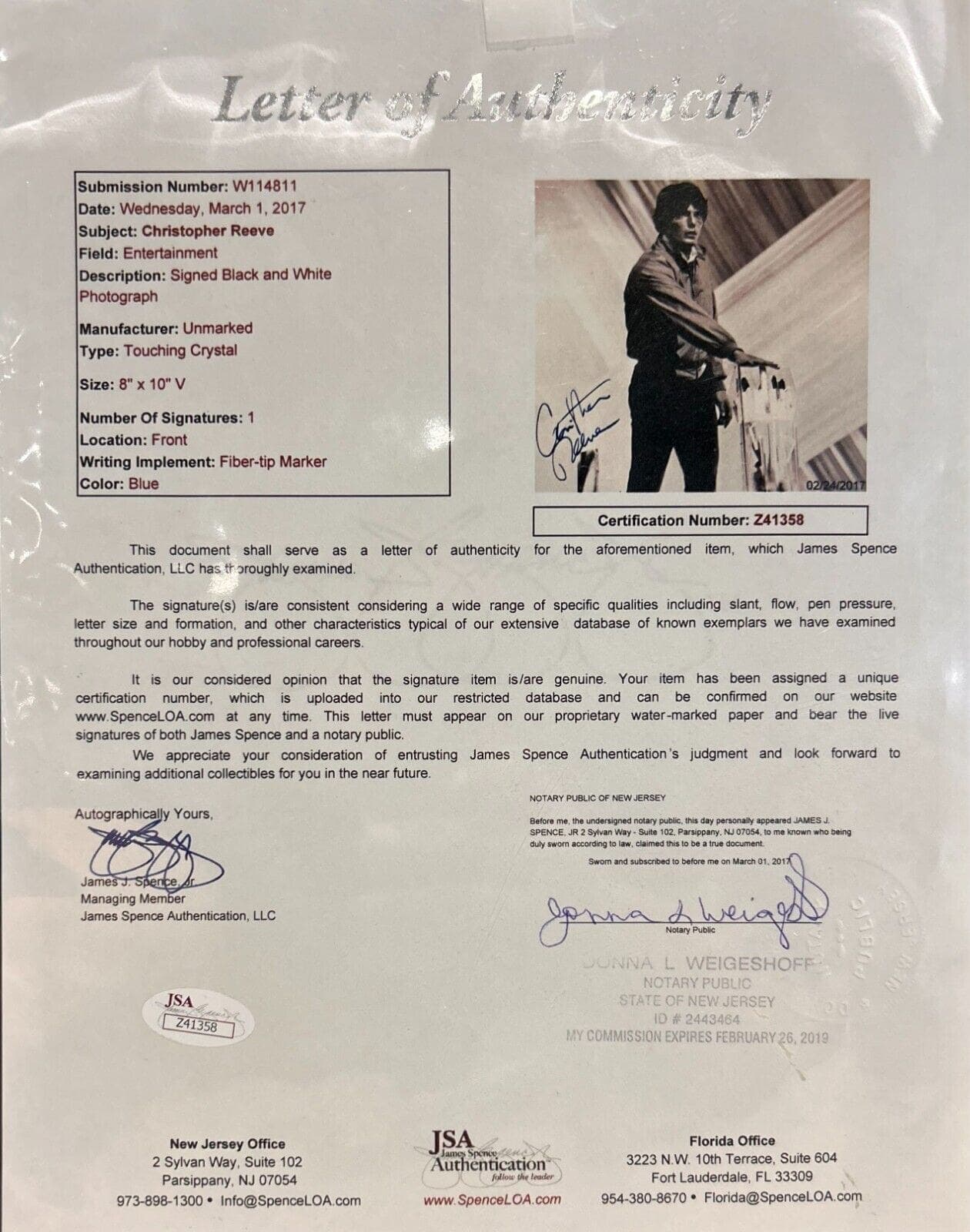 Christopher Reeve Signed Framed 8×10 Photo JSA Full Letter Z41359 SUPERMAN Photo 8x10-christopher-reeve-framed-8-10-full, view 2, supplier stock photo