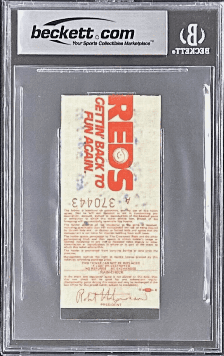 PETE ROSE SIGNED TICKET 9/11/85 “MLB All Time Hit King” BECKETT Auto 10 Pete Rose Ticket Stub 9-11-85-mlb-all-time, Cincinnati Reds, view 2, supplier stock photo
