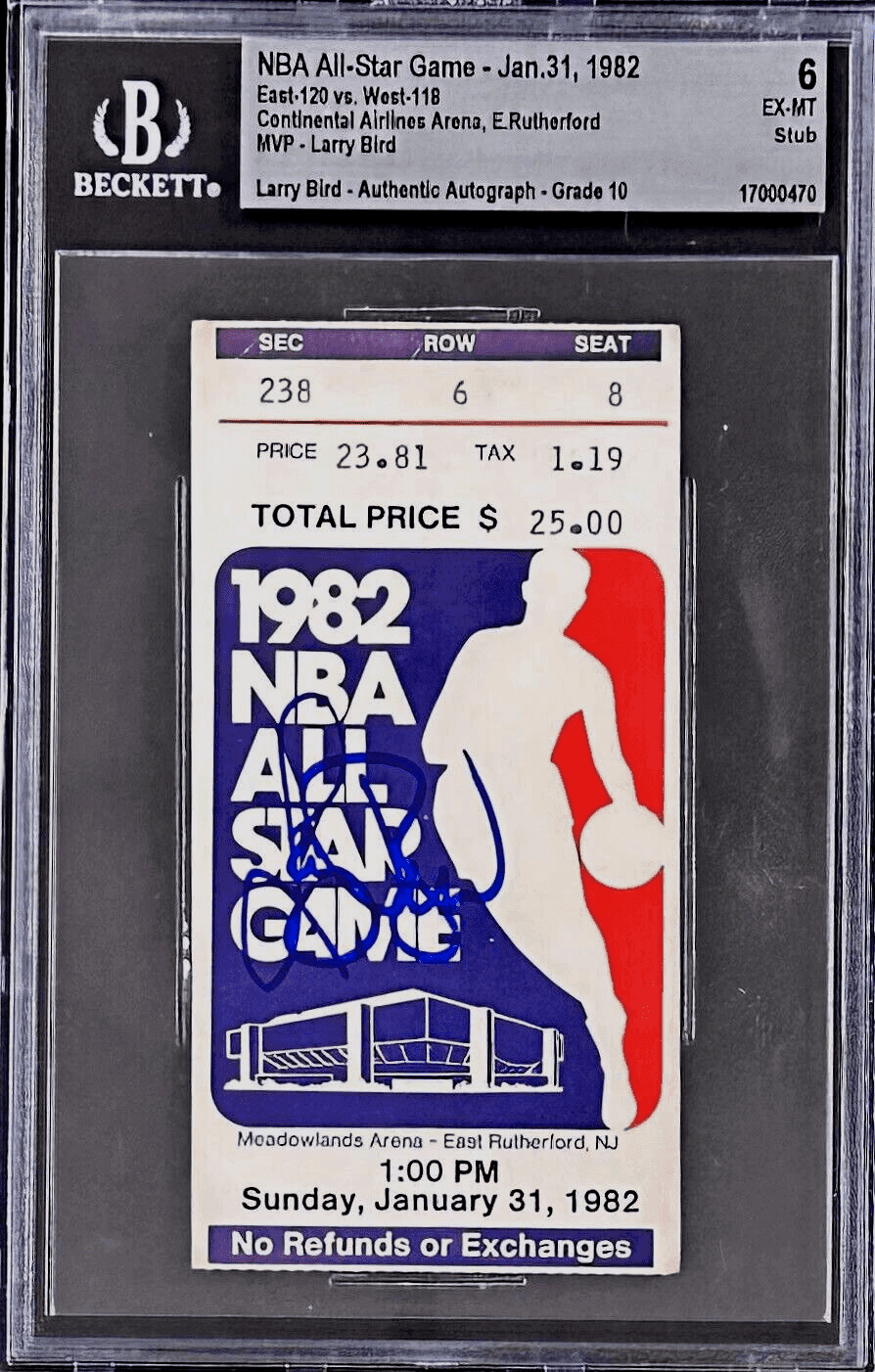 Larry Bird Signed 1982 NBA All Star Game Ticket Stub Beckett Auto 10 6 EX-MT MVP Larry Bird Ticket Stub larry-bird-1982-nba-all-star, Boston Celtics, supplier stock photo