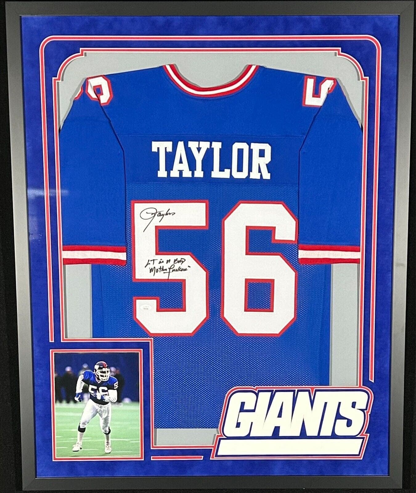 Lawrence Taylor Signed Autographed Framed Blue Jersey JSA Authenticated Jersey lawrence-taylor-framed-blue, supplier stock photo