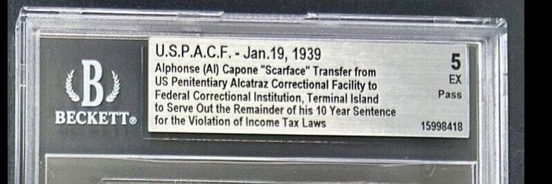 Alphonse AL Capone Scarface Transfer Jail Card US Penitentiary Alcatraz Beckett Card alphonse-al-capone-scarface-transfer-jail, view 2, supplier stock photo
