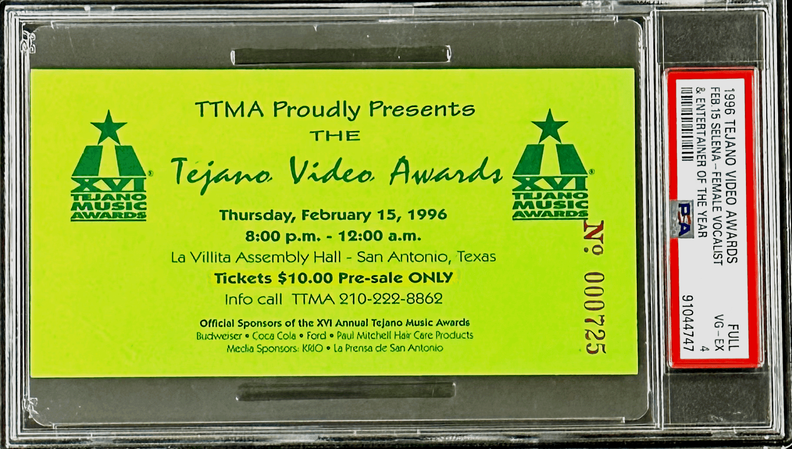 1996 Tejano Video Awards Selena Female Vocalist Entertainer of The Year PSA Pop1 Other 1996-tejano-video-awards-selena-female, supplier stock photo