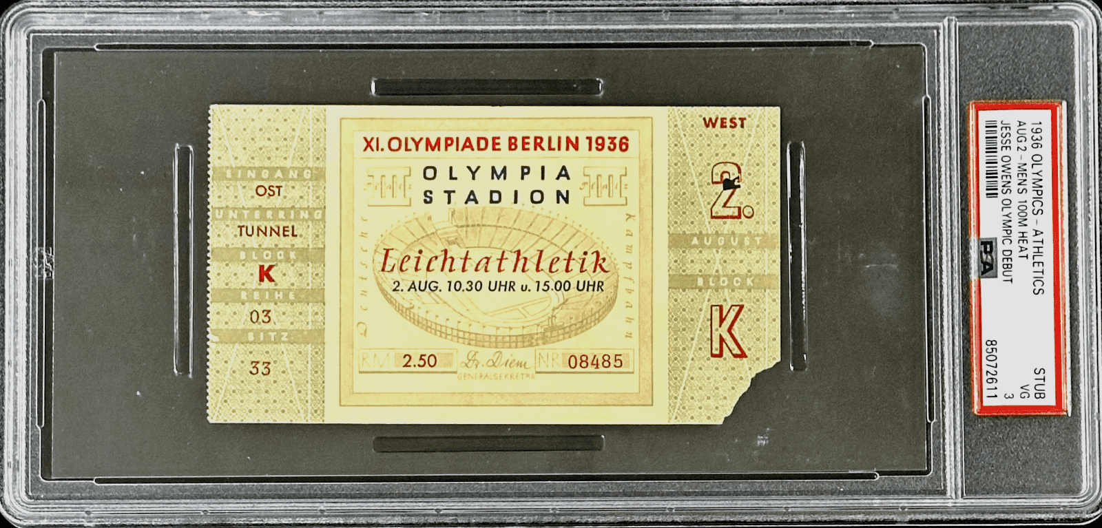 Jesse Owens Olympic Debut Ticket Stub 1936 Olympics Men’s 100M Heat PSA VG 3 Ticket Stub jesse-owens-olympic-debut-1936-olympics, supplier stock photo