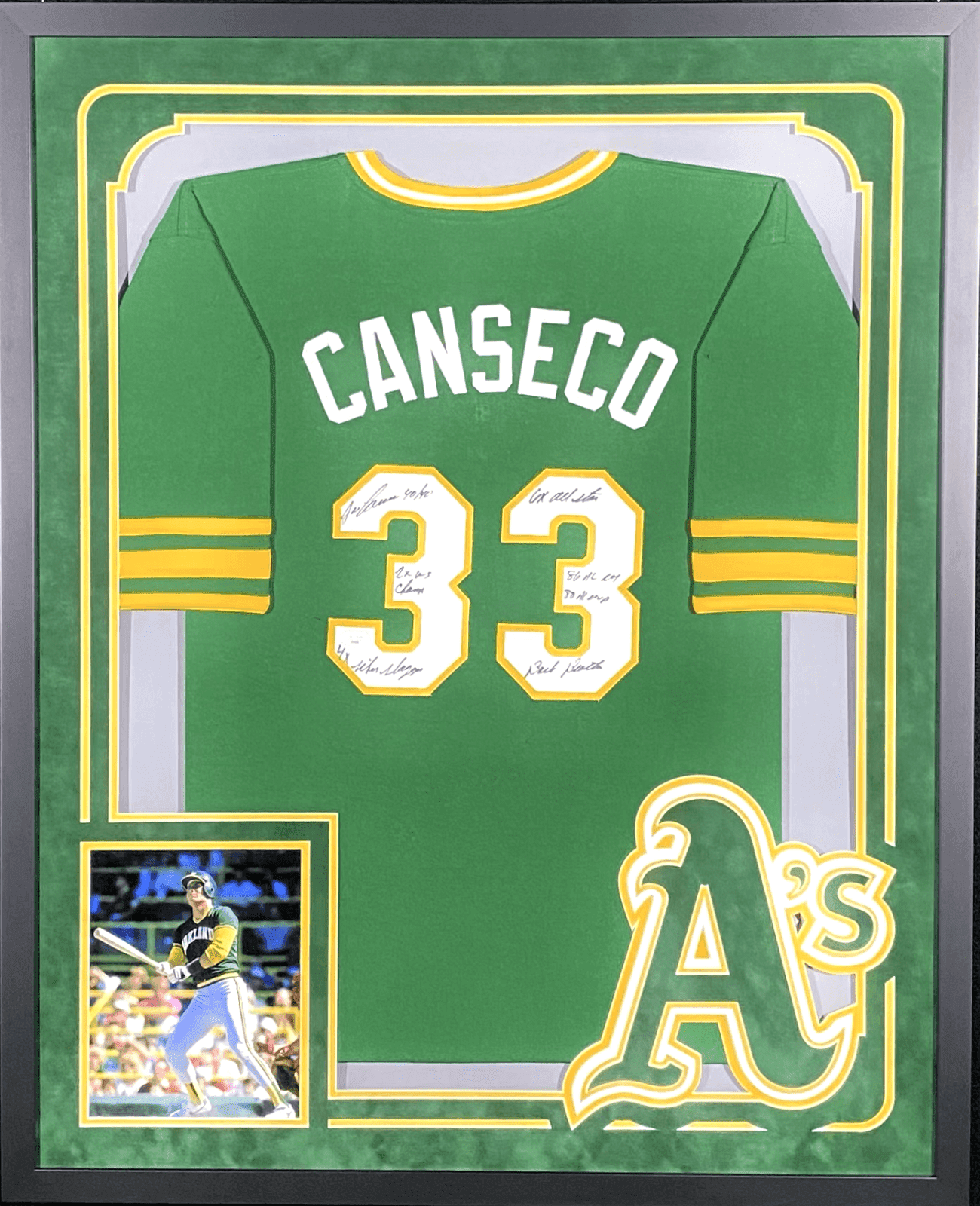 Jose Canseco Signed Autographed Framed Green 7 Stats Jersey JSA Authentication Jersey jose-canseco-framed-green-7-stats, supplier stock photo