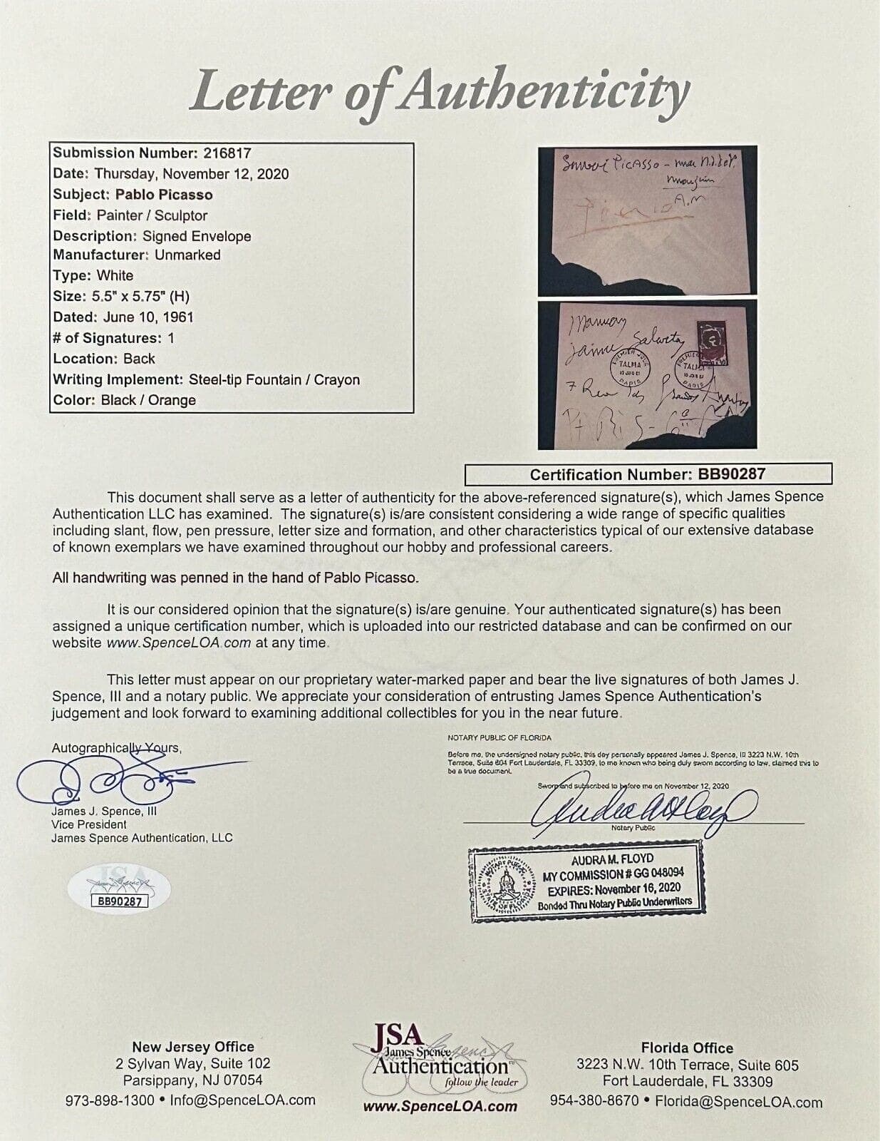 Painter Pablo Picasso Signed & Handwriting On Envelope Paris 1961 JSA Letter Other painter-pablo-picasso-handwriting-envelope, view 3, supplier stock photo