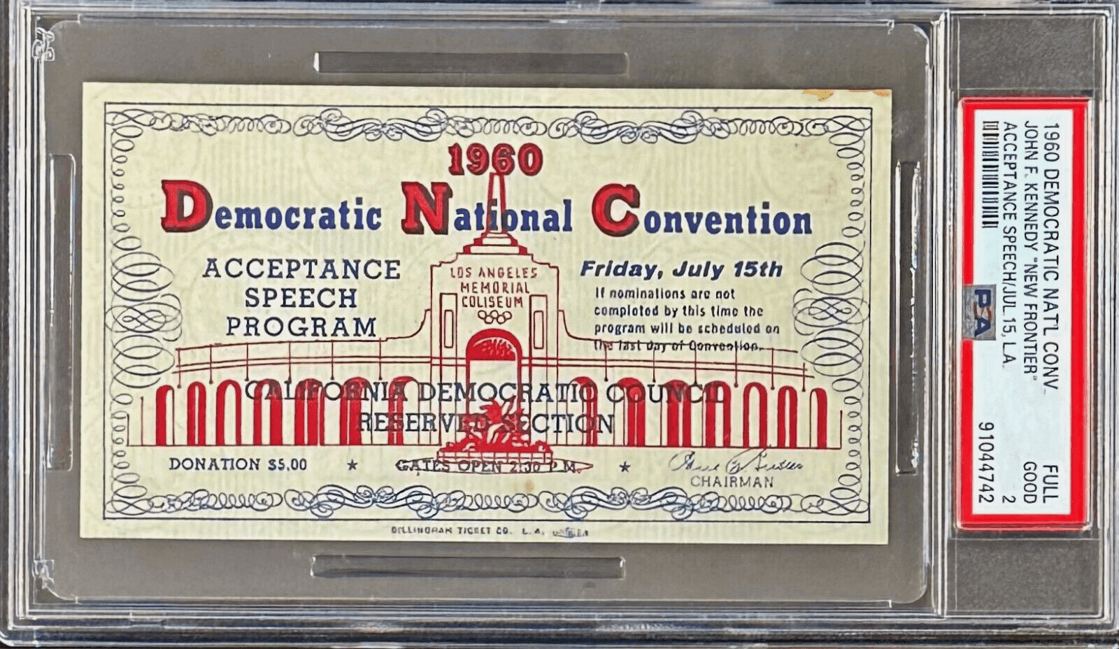 John F Kennedy 1960 Democratic National Convention Acceptance Speech Ticket B Ticket Stub john-kennedy-1960-democratic-national, supplier stock photo
