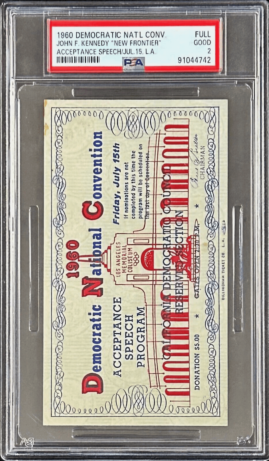John F Kennedy 1960 Democratic National Convention Acceptance Speech Ticket B Ticket Stub john-kennedy-1960-democratic-national, view 2, supplier stock photo