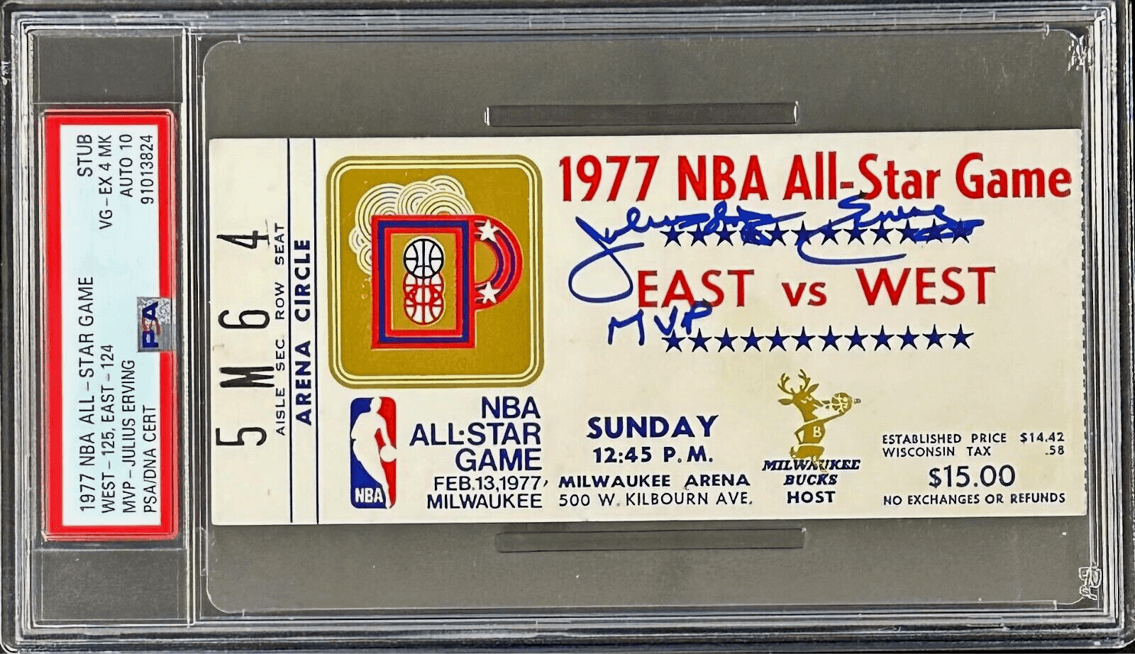 Julius “Dr. J” Erving Signed 1977 NBA All Star Game PSA Ticket Stub Dr. J MVP Julius Erving Ticket Stub dr-1977-nba-all-star-game, Philadelphia 76ers, supplier stock photo