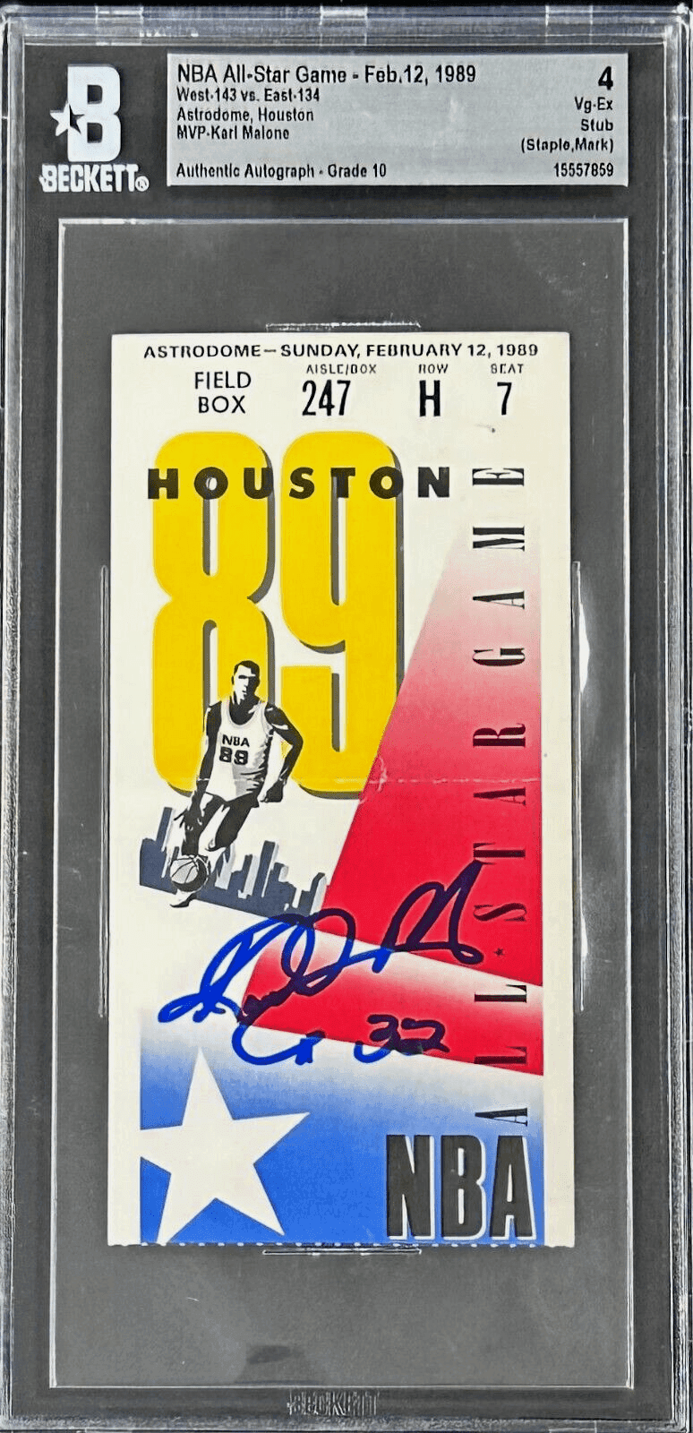 Karl Malone Signed 1989 NBA All Star Game Beckett VG-EX 4 Ticket Stub Malone MVP Ticket Stub karl-malone-1989-nba-all-star, supplier stock photo