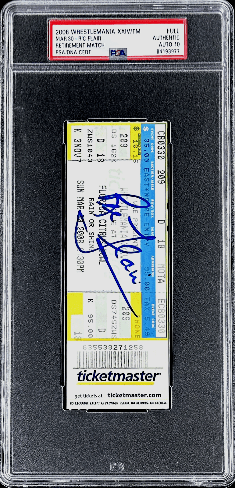 Ric Flair Signed WrestleMania XXIV Mar. 30, 2008 Full Ticket PSA Retire Match Ric Flair Ticket Stub wrestlemania-xxiv-mar-30-2008-full, view 2, supplier stock photo