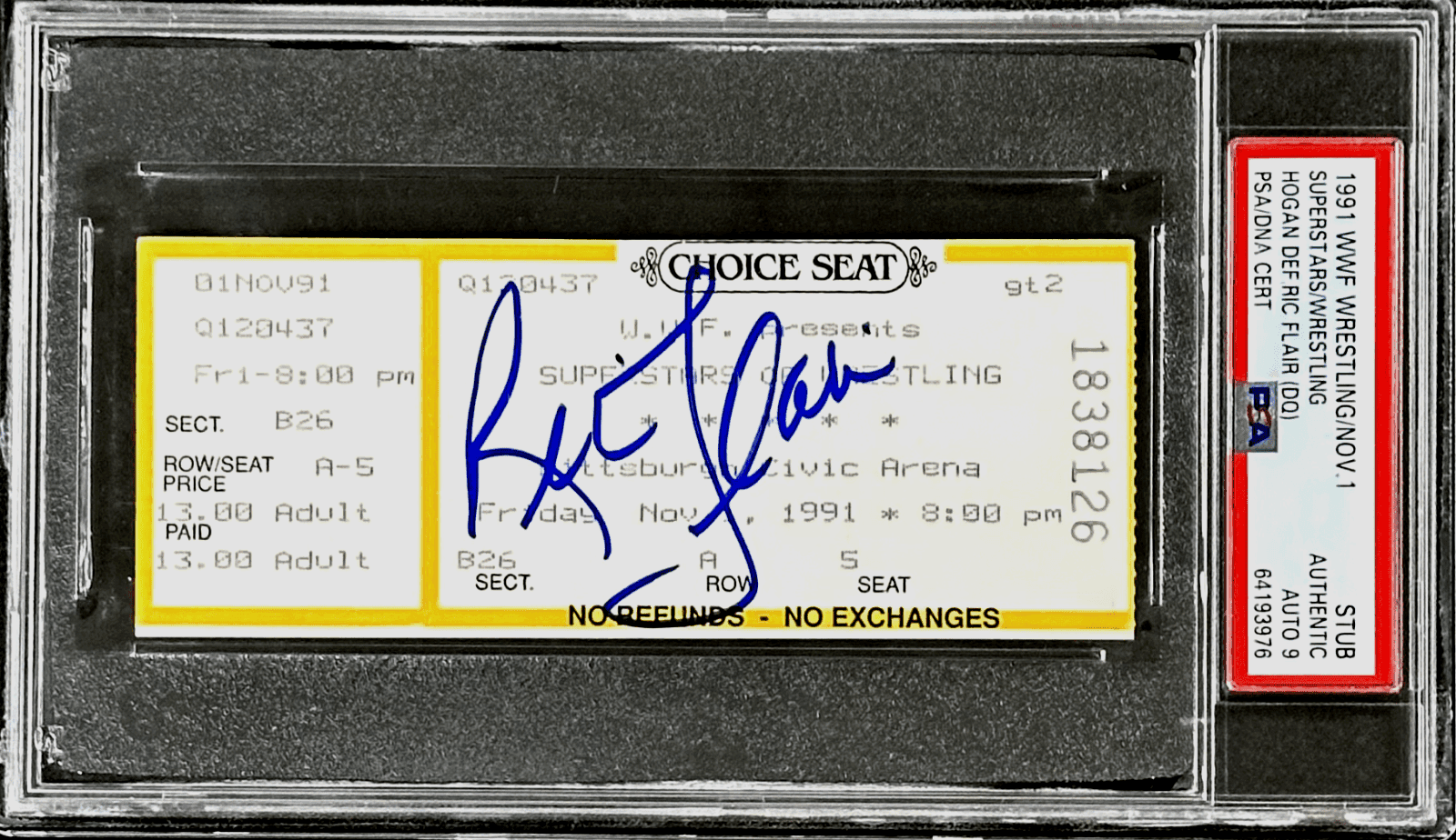 Ric Flair Signed WWF Superstars of Wrestling Nov. 1, 1991 Ticket Stub PSA Auto 9 Ric Flair Ticket Stub wwf-superstars-wrestling-nov-1-1991, supplier stock photo