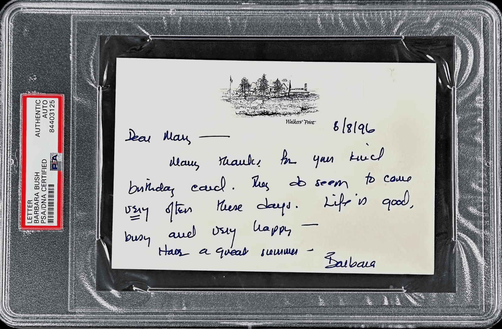Barbara Bush Signed Letter PSA Auto 84403125 Thank You Letter 6/8/1996 Other barbara-bush-letter-auto-84403125-thank, supplier stock photo