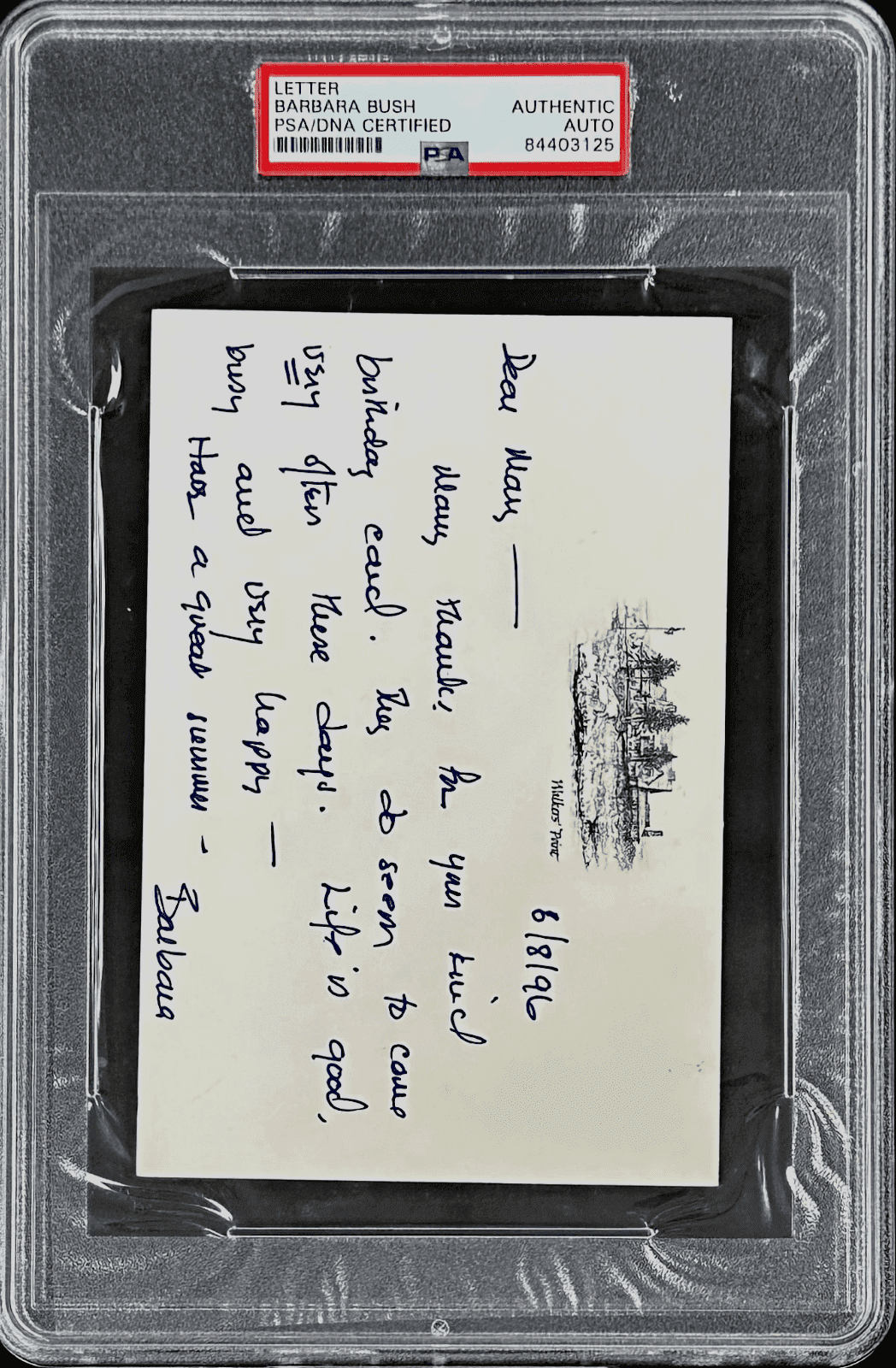 Barbara Bush Signed Letter PSA Auto 84403125 Thank You Letter 6/8/1996 Other barbara-bush-letter-auto-84403125-thank, view 2, supplier stock photo
