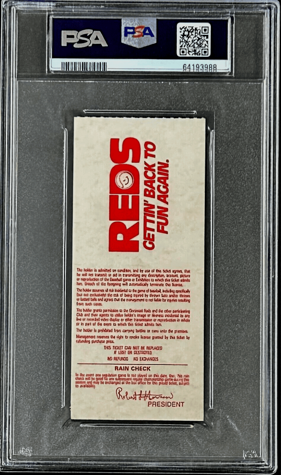 PETE ROSE AUTOGRAPHED TICKET STUB 9/11/85 PSA AUTO 10 (HIT #4192) 64193988 Pete Rose Ticket Stub 64193988, Cincinnati Reds, view 3, supplier stock photo