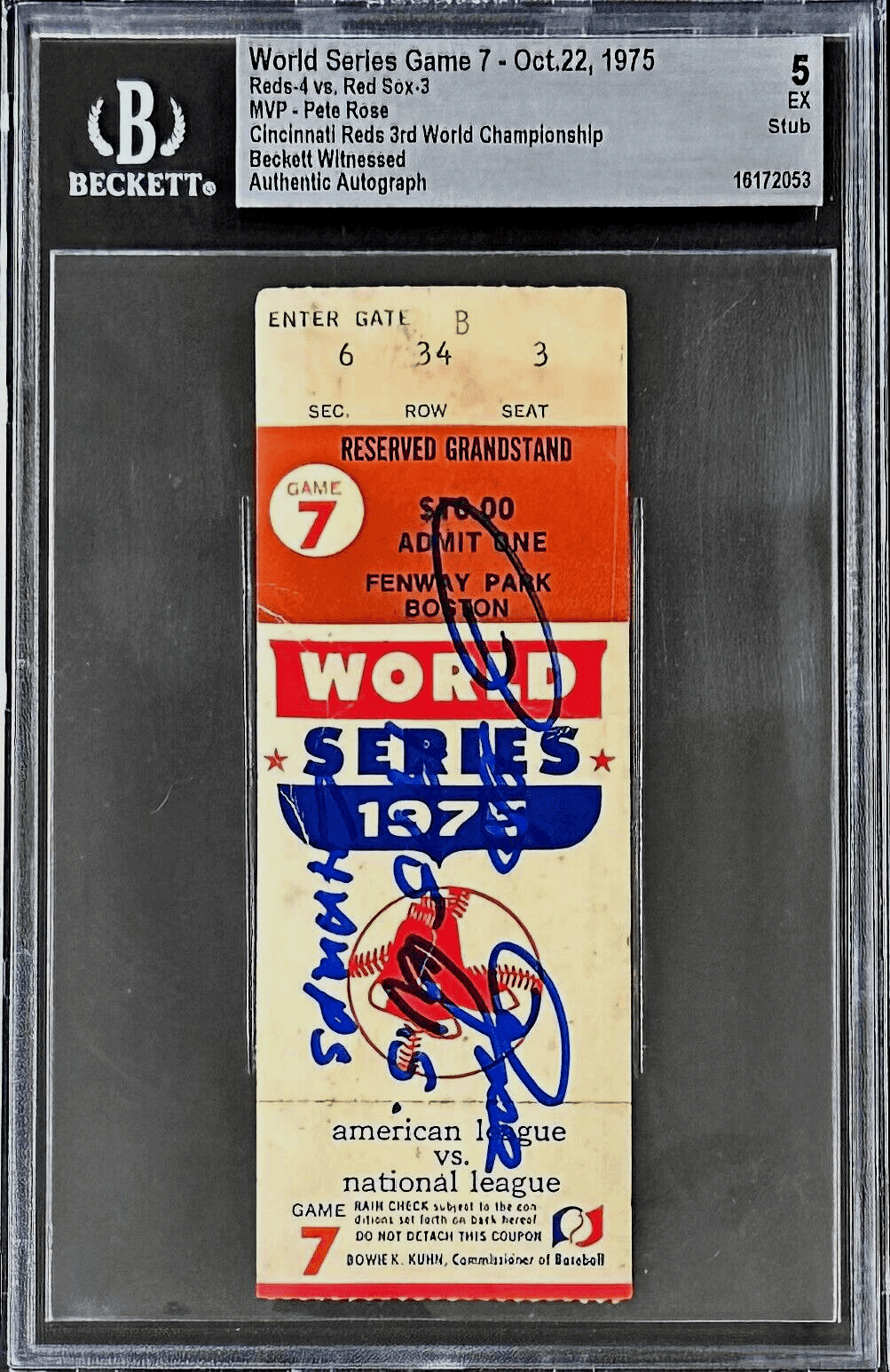 PETE ROSE AUTOGRAPHED 1975 WS G7 TICKET STUB BECKETT 5 EX 16172053 Pete Rose Ticket Stub 1975-ws-g7-5-ex-16172053, Cincinnati Reds, supplier stock photo