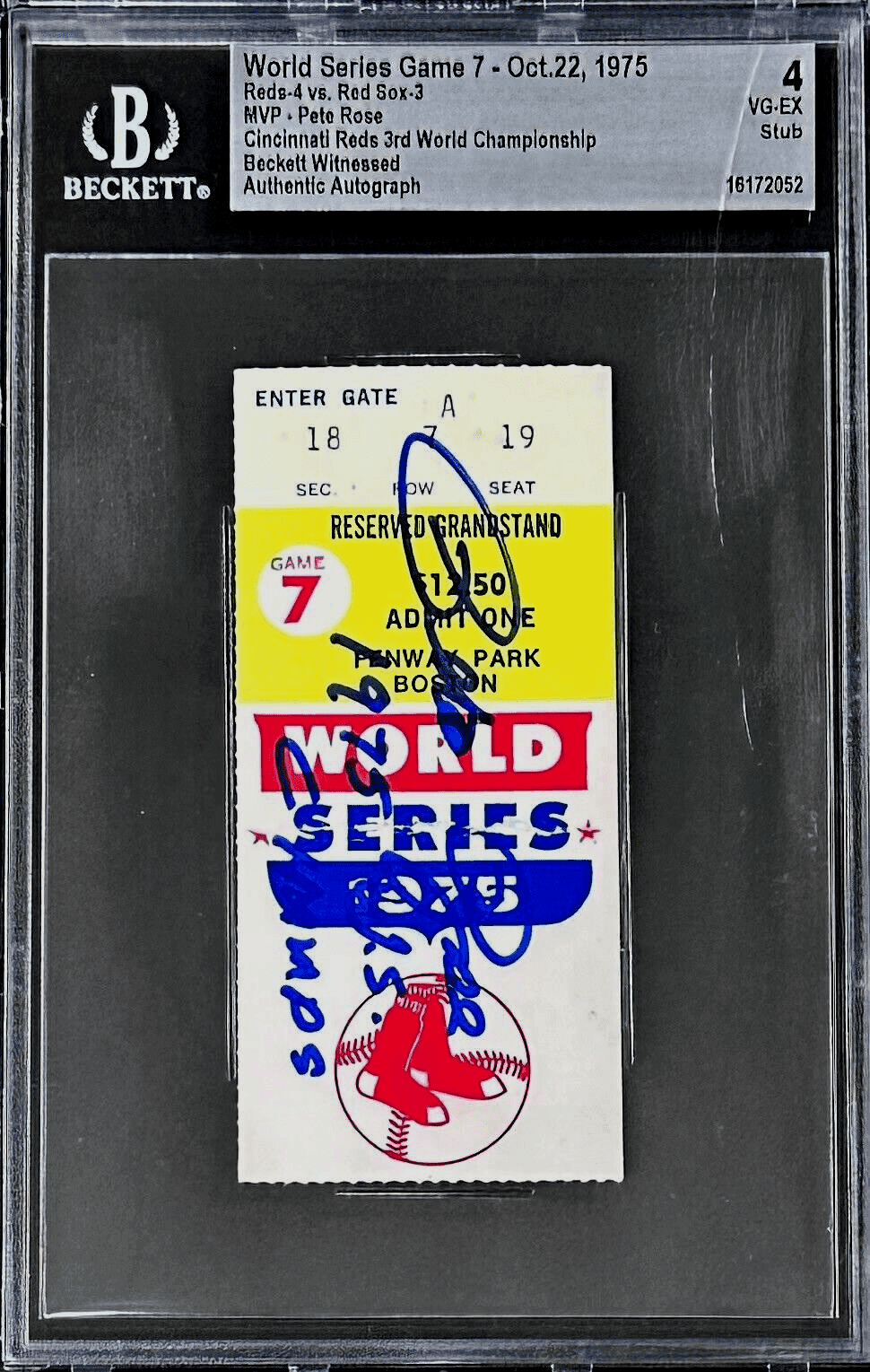 PETE ROSE AUTOGRAPHED 1975 WS G7 BECKETT TICKET STUB 4 VG-EX 16172052 Pete Rose Ticket Stub 1975-ws-g7-4-vg-ex, Cincinnati Reds, supplier stock photo