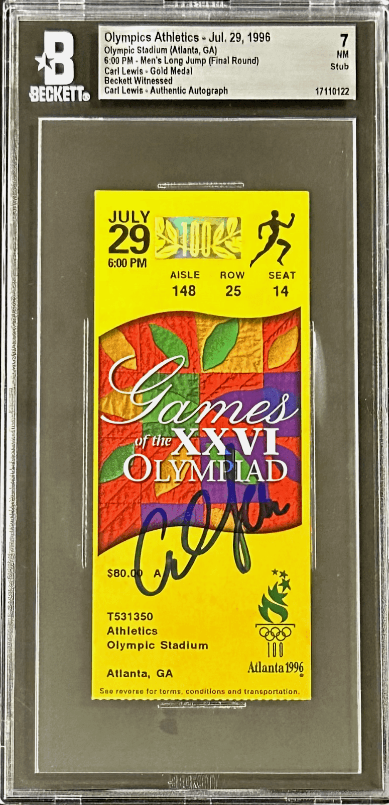 Carl Lewis Signed 1996 ATL Olympics Beckett Ticket Stub Beckett Lewis Gold Medal Ticket Stub carl-lewis-1996-atl-olympics-gold, supplier stock photo