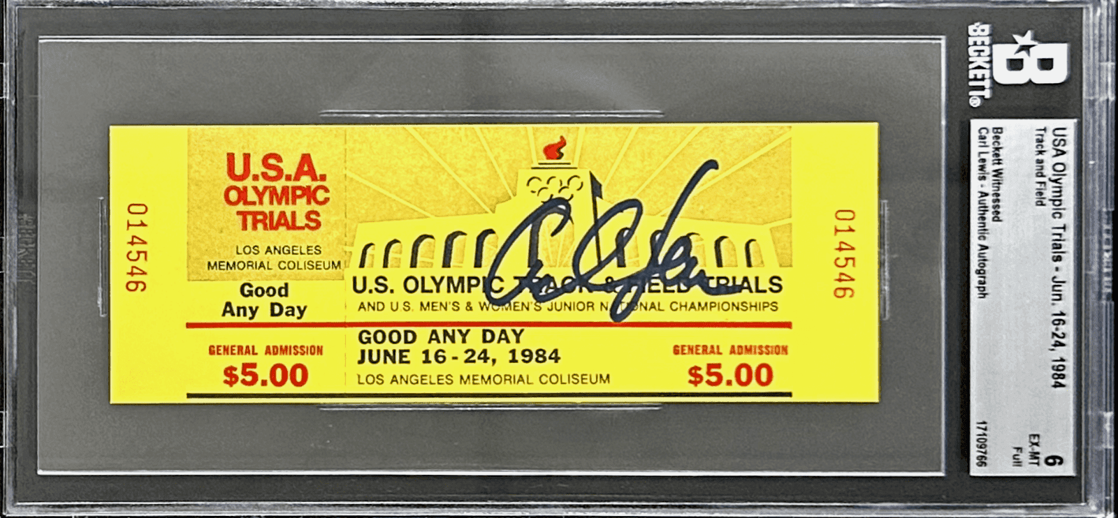 Carl Lewis Signed 1984 US Olympic Trials Jun. 16-24 Beckett Ticket Stub Beckett Ticket Stub carl-lewis-1984-us-olympic-trials, supplier stock photo