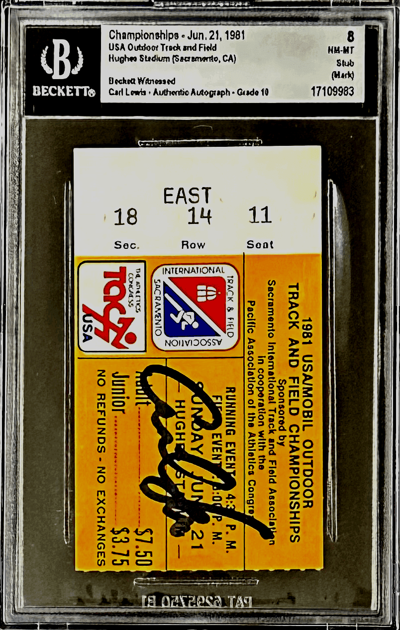 Carl Lewis Signed 1981 USA Outdoor Track/Field Championships Beckett Ticket Stub Carl Lewis Ticket Stub carl-lewis-1981-usa-outdoor-track, view 2, supplier stock photo