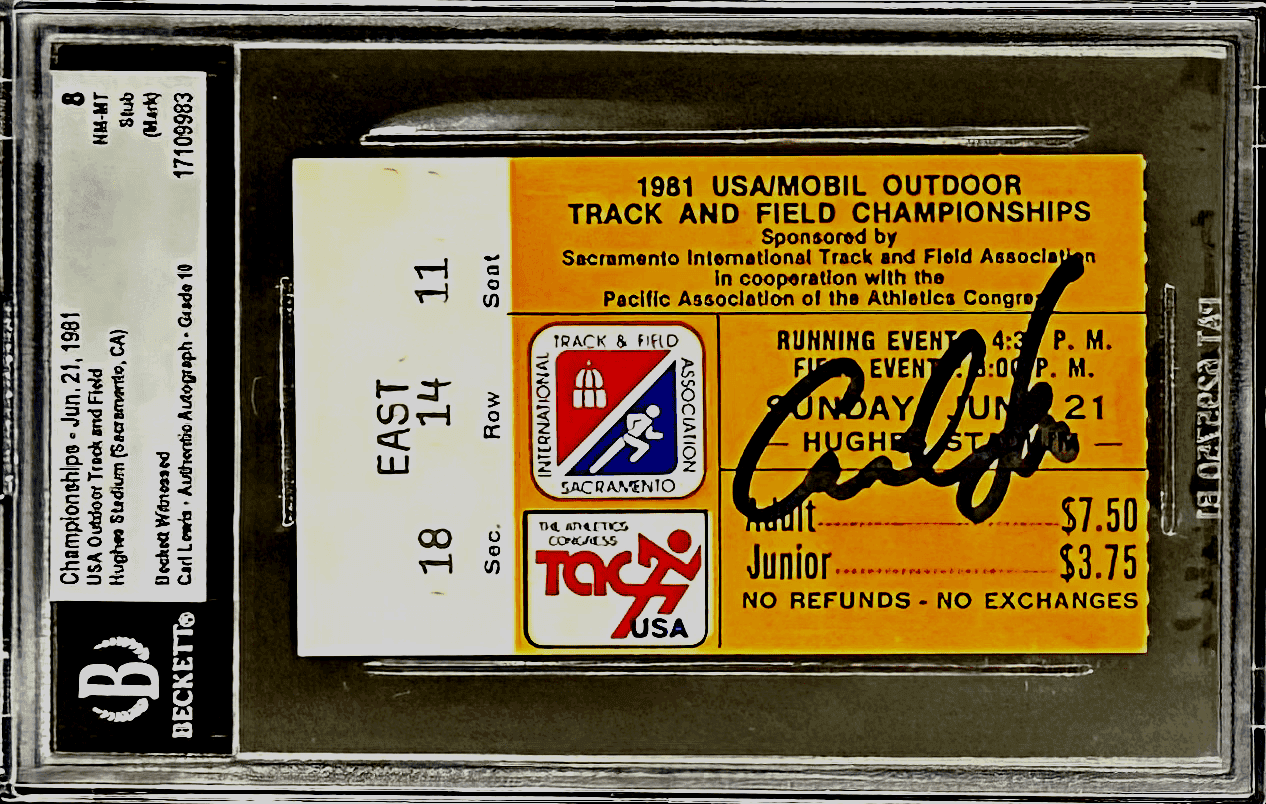 Carl Lewis Signed 1981 USA Outdoor Track/Field Championships Beckett Ticket Stub Carl Lewis Ticket Stub carl-lewis-1981-usa-outdoor-track, supplier stock photo