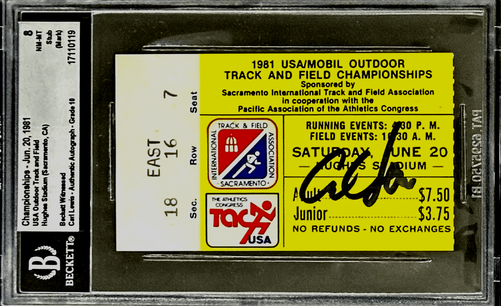 Carl Lewis Signed 1981 USA Outdoor Track-Field Championships Beckett Ticket Stub Ticket Stub carl-lewis-1981-usa-outdoor-track, supplier stock photo