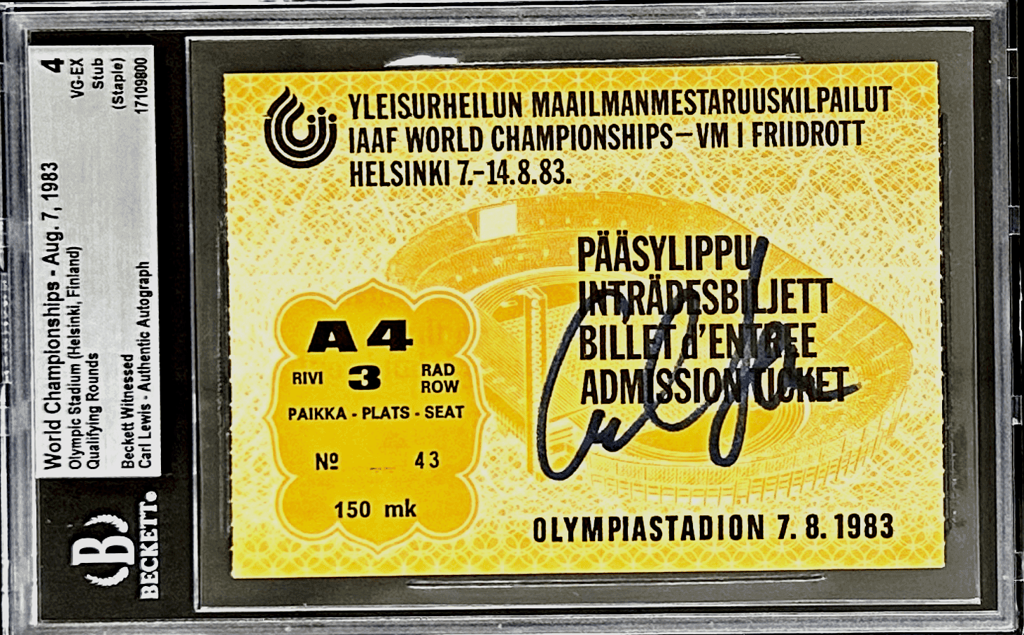 Carl Lewis Signed 1983 World Championships Beckett Ticket Stub Ticket Stub carl-lewis-1983-world-championships, supplier stock photo