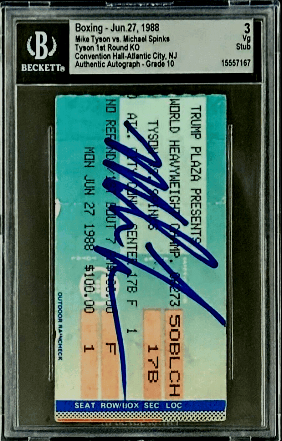 Mike Tyson vs Michael Spinks Signed Ticket Stub Beckett 1st Round KO Mike Tyson Ticket Stub vs-michael-spinks-1st-round-ko, view 2, supplier stock photo