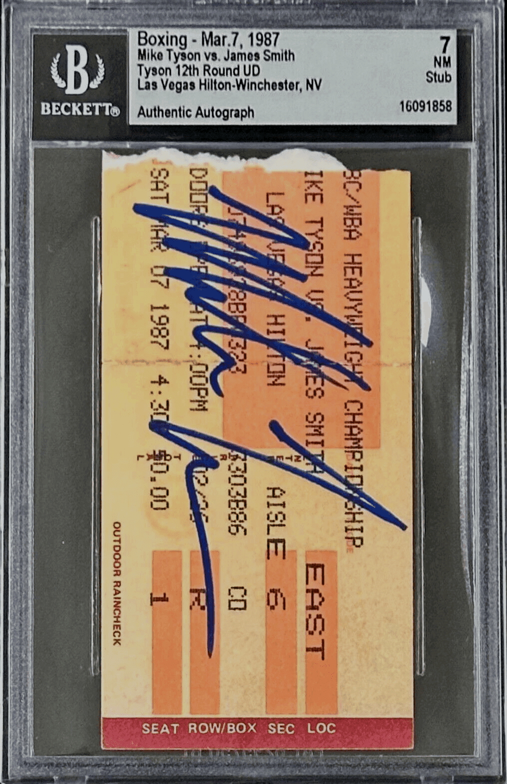 Mike Tyson vs James Smith Signed Ticket Stub Beckett Tyson 12th Round UD Mike Tyson Ticket Stub vs-james-smith-12th-round-ud, view 2, supplier stock photo