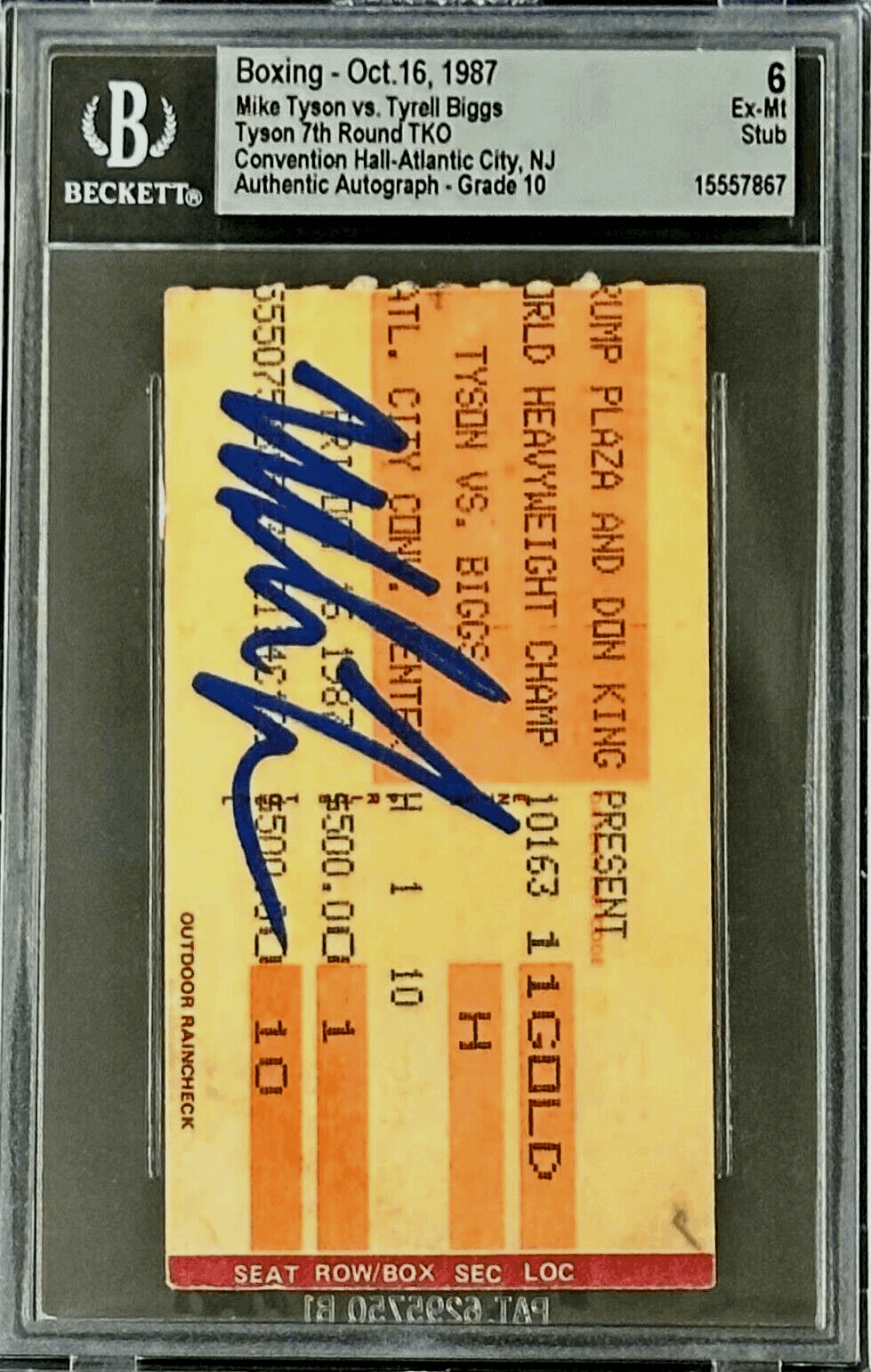 Mike Tyson vs Tyrell Biggs Signed Ticket Stub Beckett Tyson 7th Round TKO Mike Tyson Ticket Stub vs-tyrell-biggs-7th-round-tko, view 2, supplier stock photo