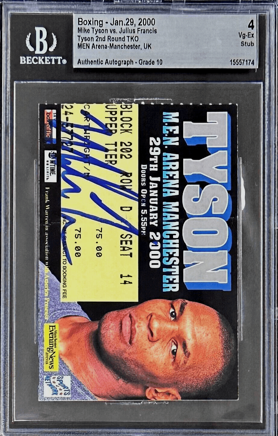 Mike Tyson vs Julius Francis Signed Ticket Stub Beckett Tyson 2nd Round TKO Mike Tyson Ticket Stub vs-julius-francis-2nd-round-tko, view 2, supplier stock photo