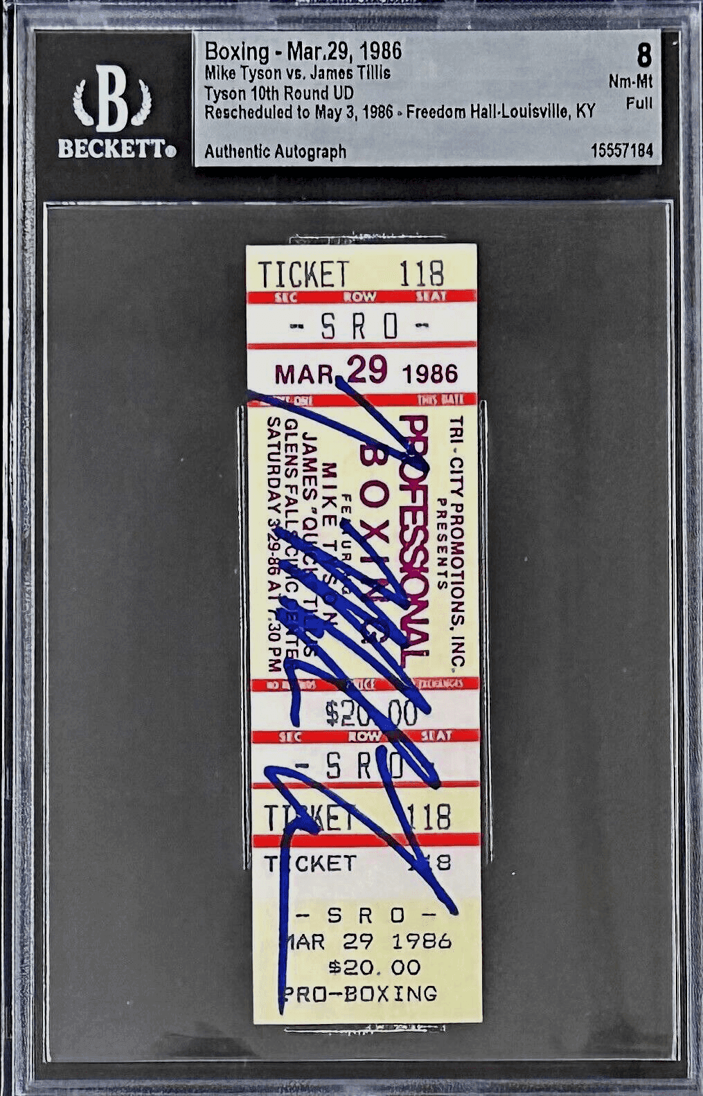 Mike Tyson vs James Tillis Signed Full Ticket Beckett 10th Round UD Mike Tyson Ticket Stub vs-james-tillis-full-10th-round, view 2, supplier stock photo