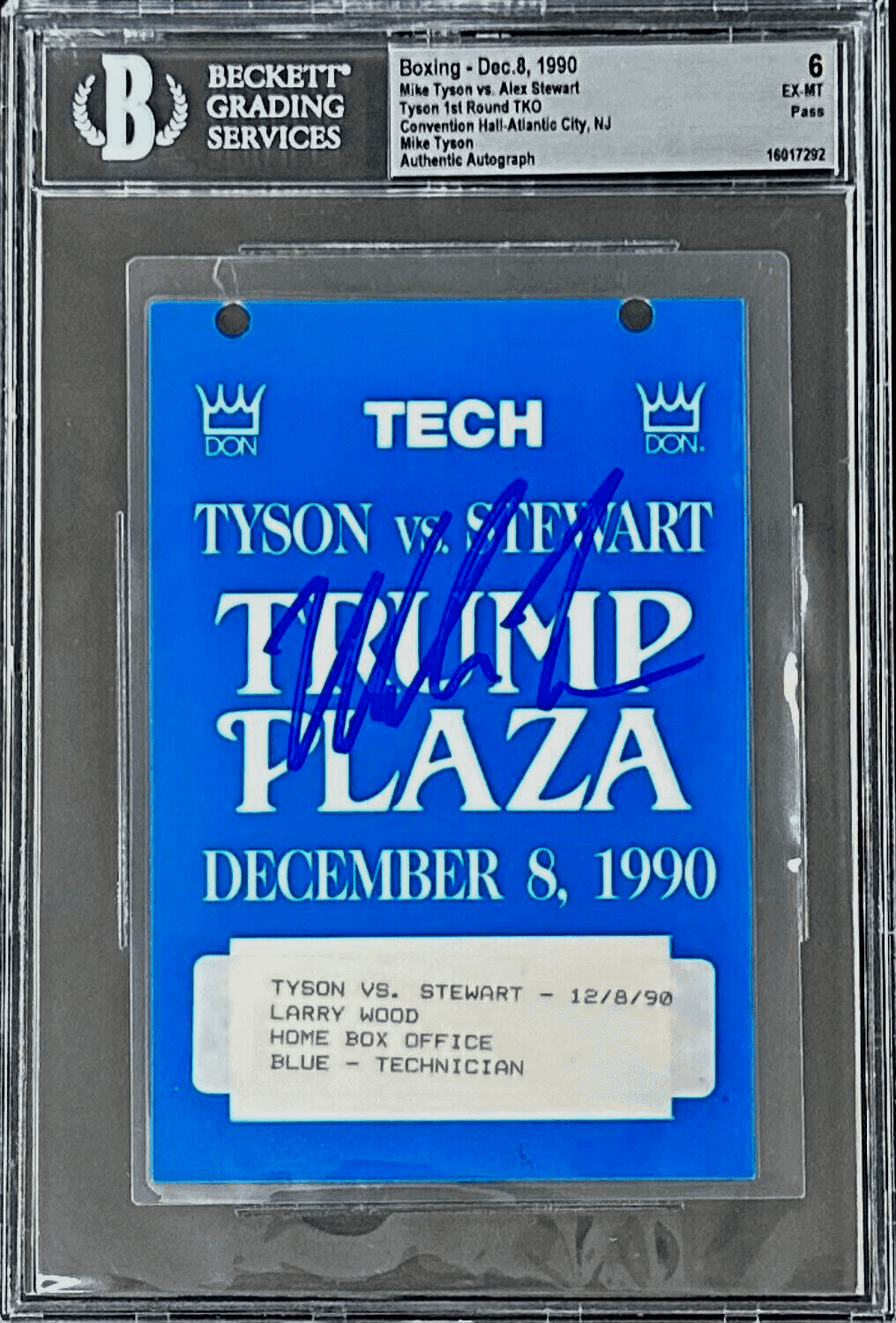 Mike Tyson vs Alex Steward Signed Pass Beckett Tyson 1st Round TKO Mike Tyson Other vs-alex-steward-pass-1st-round, supplier stock photo