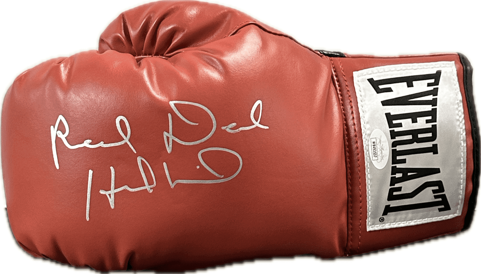 Evander Holyfield “Real Deal” Signed Autograph Red Boxing Glove JSA Left Evander Holyfield Glove real-deal-red-boxing-left, supplier stock photo