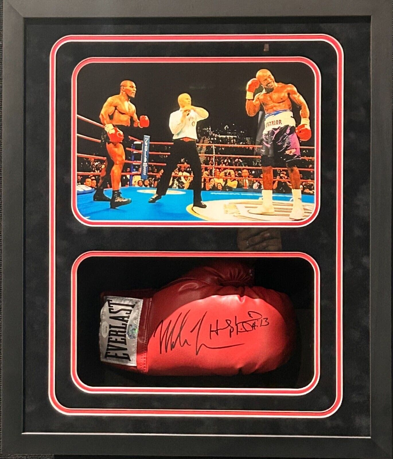Mike Tyson & Evander Holyfield Signed Autograph Red Boxing Glove Shadow Box JSA Evander Holyfield Glove mike-tyson-red-boxing-shadow-box, supplier stock photo
