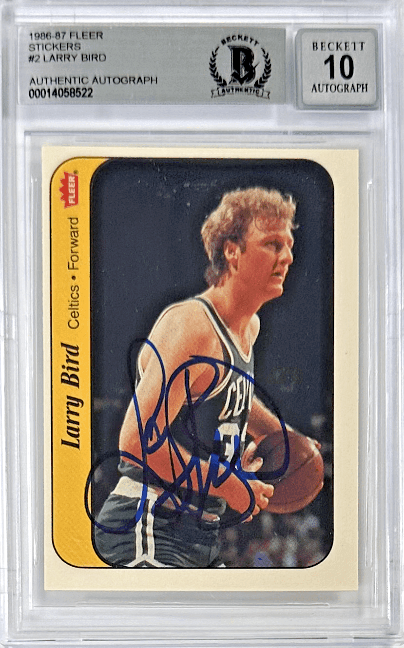 Larry Bird Signed 1986-87 Fleer Sticker Card #2 Beckett 14058522 Auto 10 Larry Bird Card 1986-87-fleer-sticker-2-14058522, Boston Celtics, supplier stock photo