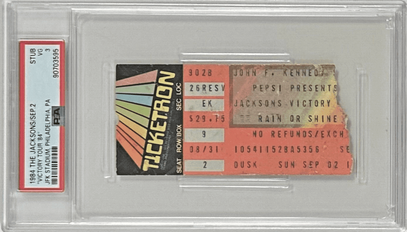 Michael Jackson Ticket Stub 1984 The Jacksons Victory Tour PSA VG 3 JFK Stadium Michael Jackson Ticket Stub michael-jackson-1984-jacksons-victory-tour, supplier stock photo