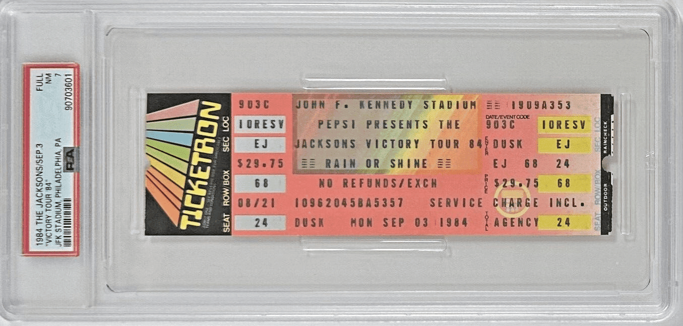 Michael Jackson Ticket Stub 1984 The Jacksons Victory Tour PSA NM 7 JFK Stadium Michael Jackson Ticket Stub michael-jackson-1984-jacksons-victory-tour, supplier stock photo