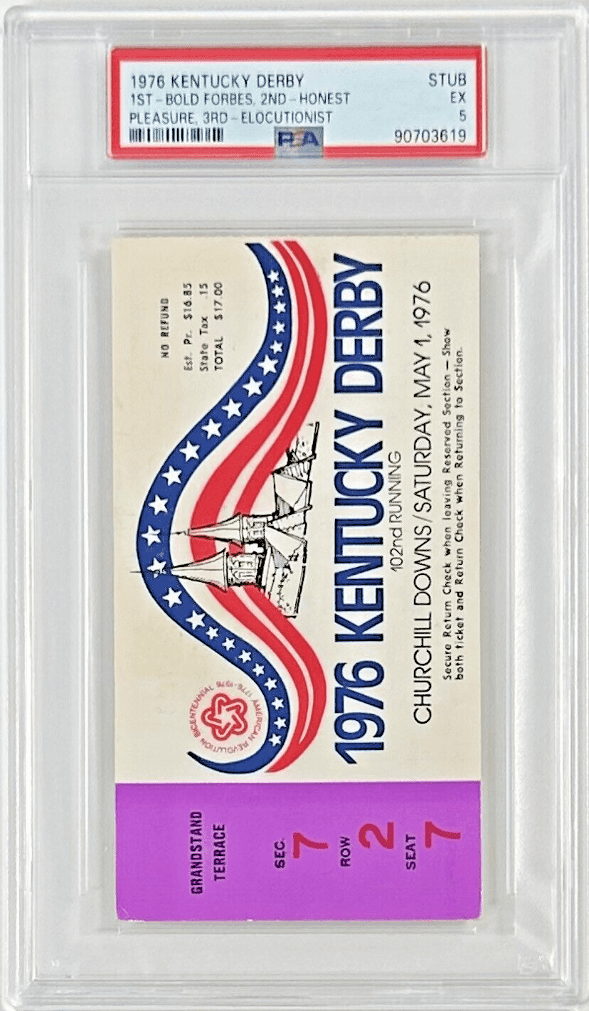 1976 Kentucky Derby Slabbed PSA Ticket Stub EX 5 Derby Winner Bold Forbes Ticket Stub 1976-kentucky-derby-slabbed-ex-5, view 2, supplier stock photo