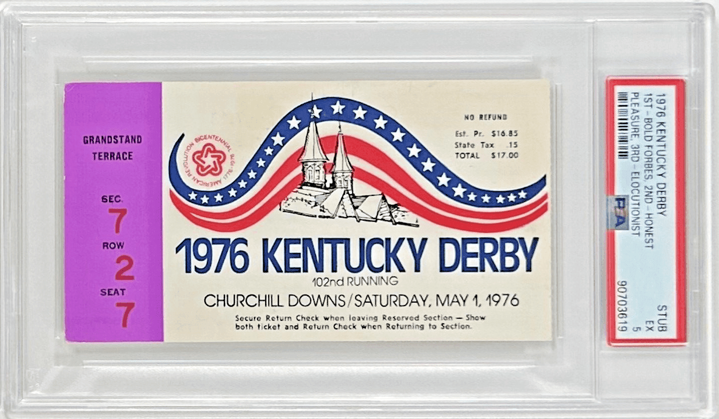 1976 Kentucky Derby Slabbed PSA Ticket Stub EX 5 Derby Winner Bold Forbes Ticket Stub 1976-kentucky-derby-slabbed-ex-5, supplier stock photo