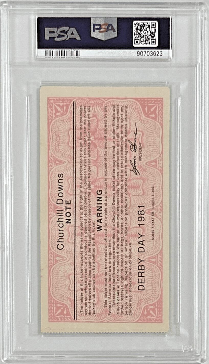 1981 Kentucky Derby Slabbed PSA Ticket Stub NM 7 Derby Winner Pleasant Colony Ticket Stub 1981-kentucky-derby-slabbed-nm-7, view 3, supplier stock photo