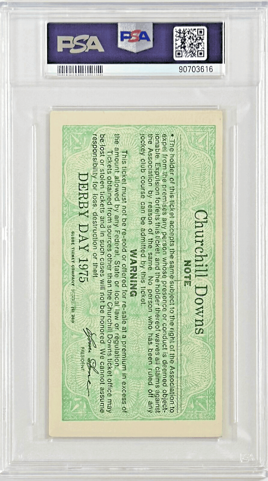 1975 Kentucky Derby Slabbed PSA Ticket Stub EX 5 Derby Winner Foolish Pleasure Ticket Stub 1975-kentucky-derby-slabbed-ex-5, view 3, supplier stock photo