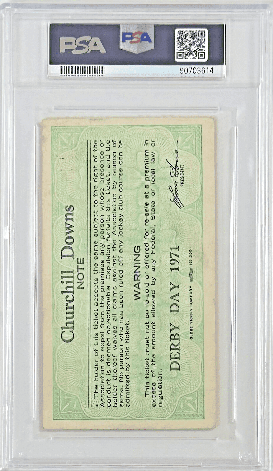 1971 Kentucky Derby Slabbed PSA Ticket Stub VG-EX 4 Derby Winner Canonero II Ticket Stub 1971-kentucky-derby-slabbed-vg-ex, view 3, supplier stock photo