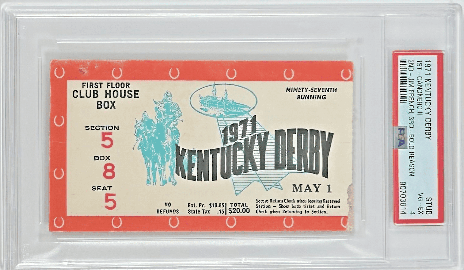 1971 Kentucky Derby Slabbed PSA Ticket Stub VG-EX 4 Derby Winner Canonero II Ticket Stub 1971-kentucky-derby-slabbed-vg-ex, supplier stock photo