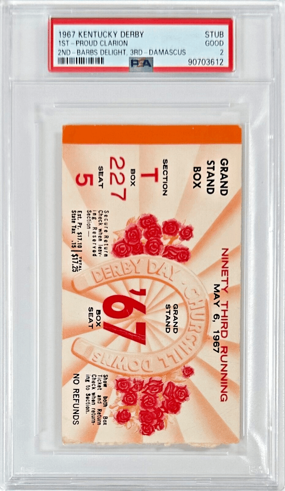 1967 Kentucky Derby Slabbed PSA Ticket Stub Good 2 Derby Winner Proud Clarion Ticket Stub 1967-kentucky-derby-slabbed-good-2, view 2, supplier stock photo